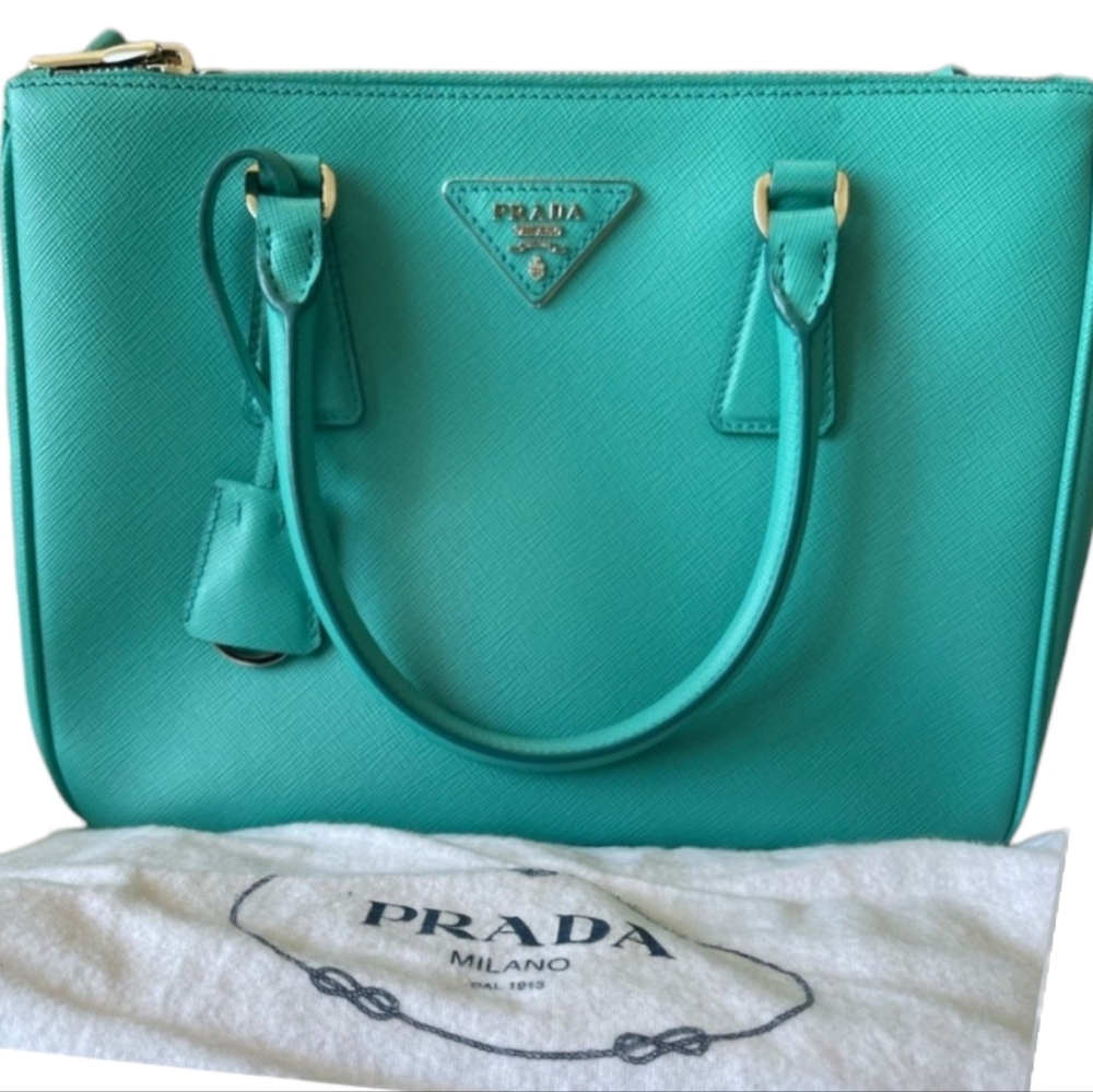 Like NEW Prada Galleria Saffiano LUX Leather Tote Handbag Giada Teal TIFFANY BLU - Picture 13 of 16